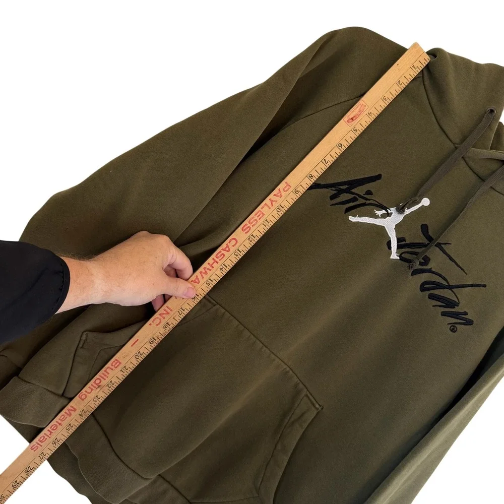 Jordan Jumpman‎ Air Hoodie Men Medium Olive Green Script Logo AV6005-395 READ
